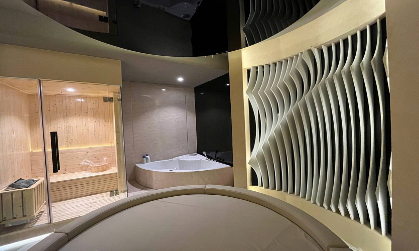 호치민 체온 스파 로비 전경, 차분하고 아늑한 대기 공간 인테리어