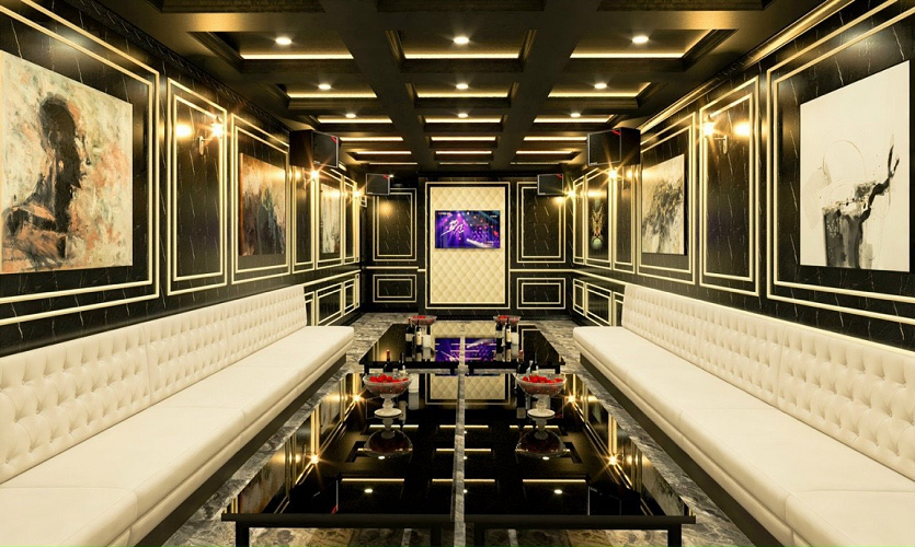 다낭 시내 준코 가라오케 실내 인테리어, 편안한 분위기의 다낭 가라오케 룸 공간